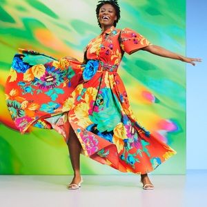 Christopher John Rogers Puffy Sleeve Floral Dress